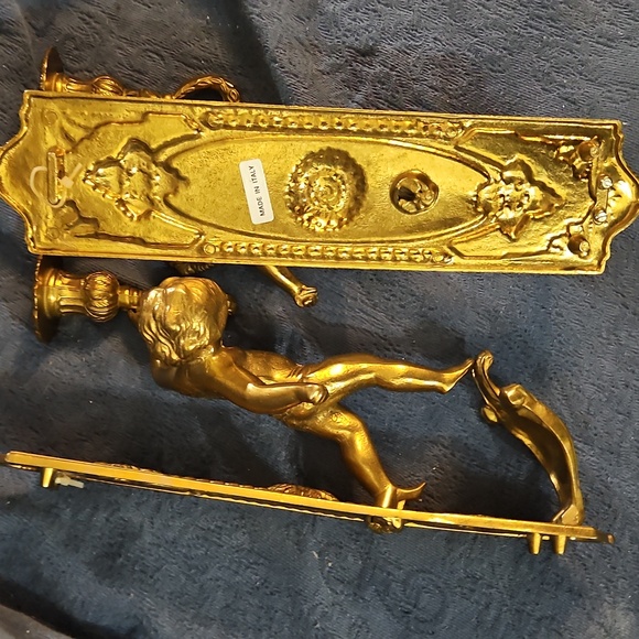 Lancini Italian Antique Brass Cherub Wall Sconce Candle Holders - Picture 10 of 11